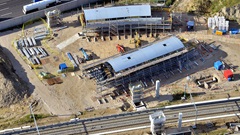 Luftfoto af broelement til Køge Nord Station