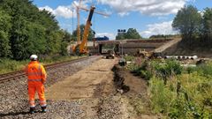 Sporsænkning under broen ved Skanderborgvej i Aarhus. Foto: Banedanmark